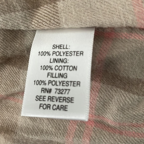 Sonoma Puffer Vest -Taupe- Pink Cream Plaid lining- pockets- zip & snap- Medium - Picture 7 of 8